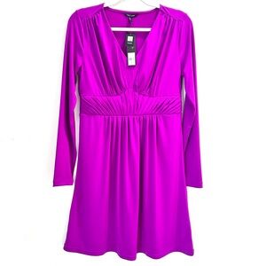 Magenta pleated long sleeve Mini Dress